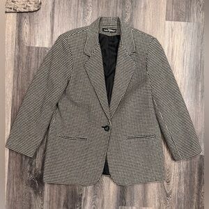 Vintage Savannah Houndstooth Single Breasted Blazer Wool/Poly Blend Wms 12